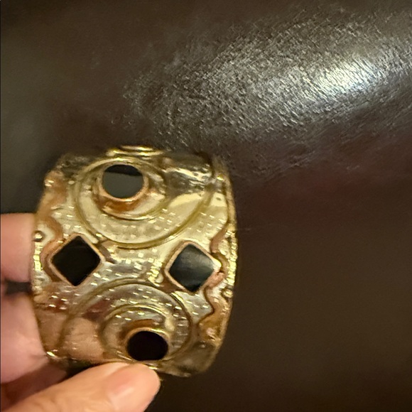 Vintage Artisan Mixed Metal Brutalist With Black Onyx Cuff Bracelet - Picture 7 of 12